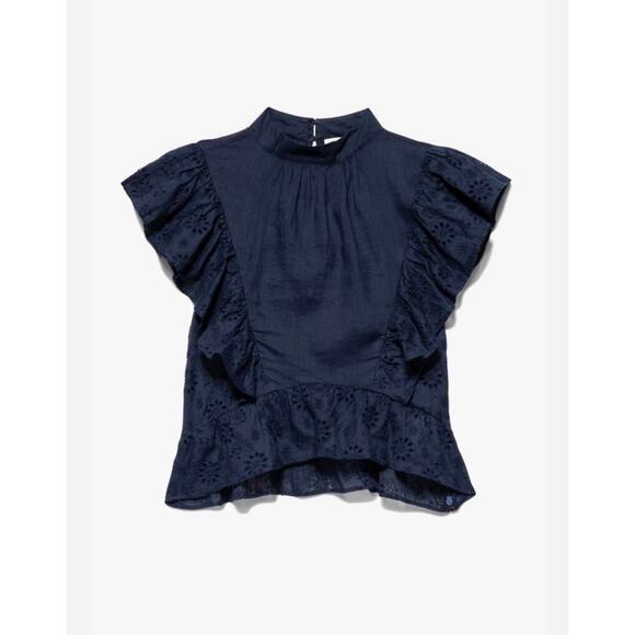 FRAME Navy Eyelet Peplum Top - Size Small, (new) - Picture 3 of 6
